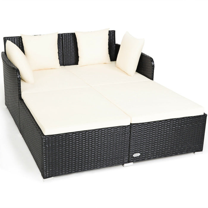 Spacious Outdoor Rattan Daybed with Upholstered Cushion