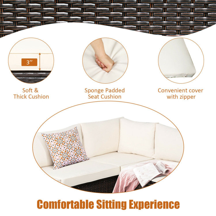 6 Pieces Rattan Patio Sectional Sofa Set with Cushions for 4-5 Person