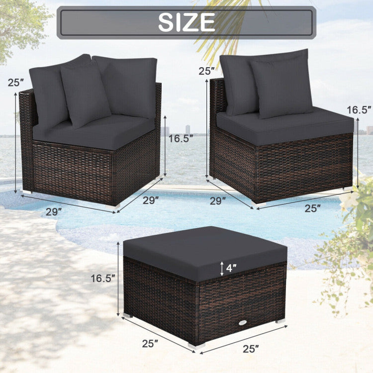 4 Pieces Patio Rattan Furniture Set with Removable Cushions and Pillows