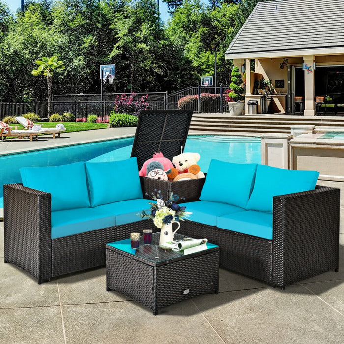 4 Pieces Outdoor Patio Rattan Furniture Set with Loveseat and Storage Box(clearance)