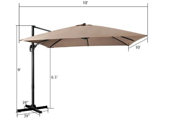 10 x 10 Feet 8-Rib Cantilever Offset Square Patio Umbrella with 3 Tilt Settings