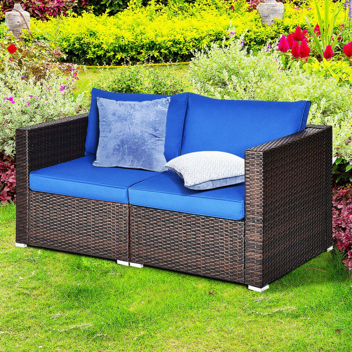 2 Pieces Patio Rattan Sectional Conversation Sofa Set