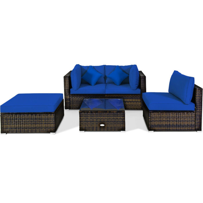 5 Pieces Outdoor Patio Rattan Furniture Set Sectional Conversation with Cushions(clearance)