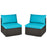 2 Pieces Patio Rattan Armless Sofa Set with 2 Cushions and 2 Pillows