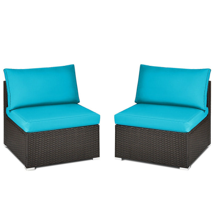 2 Pieces Patio Rattan Armless Sofa Set with 2 Cushions and 2 Pillows