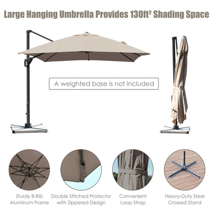 10 x 13 Feet Rectangular Cantilever Umbrella with 360° Rotation Function