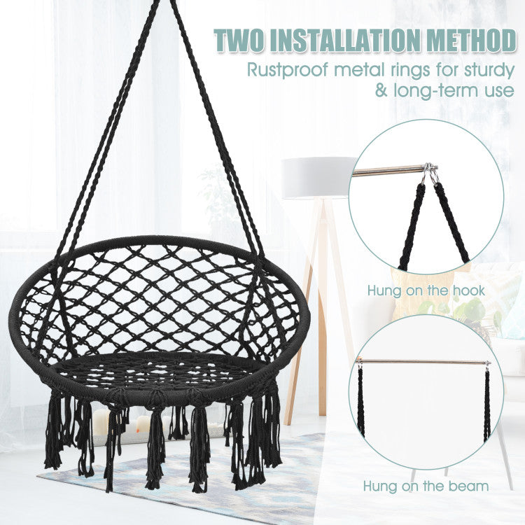 Hanging Macrame Hammock Chair with Handwoven Cotton Backrest