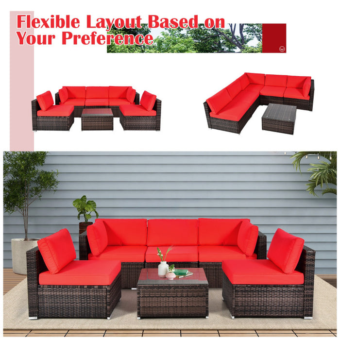 6 Pieces Patio Rattan Furniture Set with Cushions