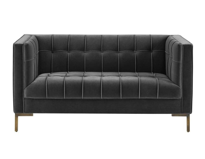 Isaac Channel Stitched Gray Velvet Loveseat