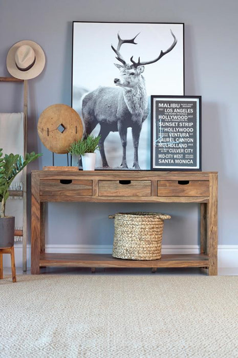 Esther 3-Drawer Storage Console Table Natural Sheesham