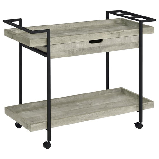 Ventura 2-Tier Bar Cart With Storage Drawer Grey Driftwood