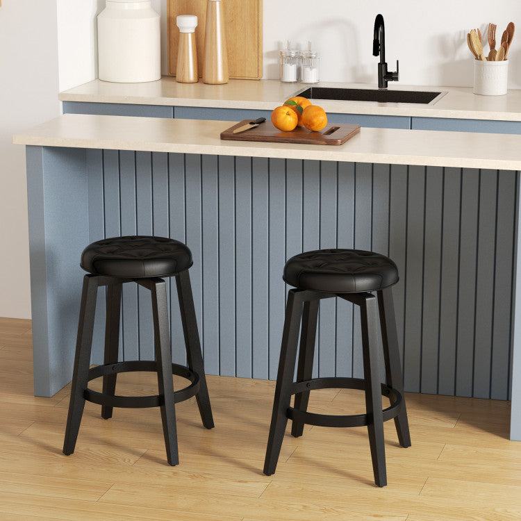 360° Swivel Upholstered Rubberwood Frame Bar Stool Set of 2 with Footrest