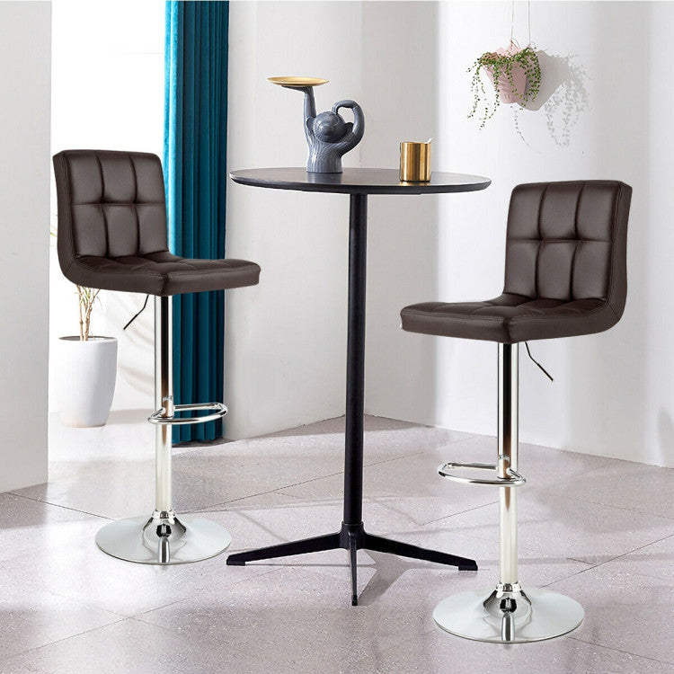 Set of 2 Square Swivel Adjustable Bar Stools with Back and Footrest