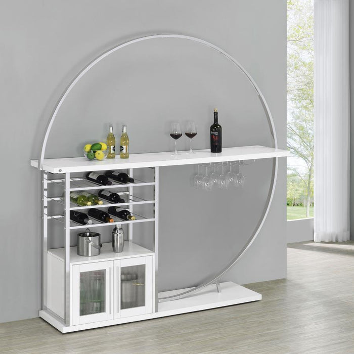 Risley 2-door Circular LED Home Bar with Wine Storage White High Gloss