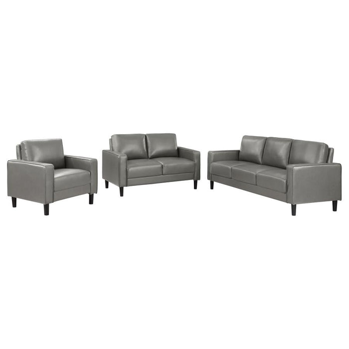 Ruth 3-piece Upholstered Track Arm Faux Leather Sofa Set Grey