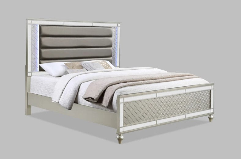 Cristian Champagne LED Upholstered Panel Bedroom Set