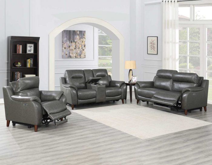 Trento Dual-Power Leather Reclining Console Loveseat