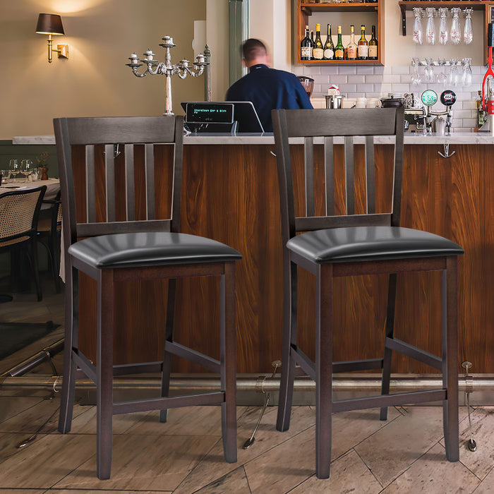 25 Inches Set of 2 Bar Stools with Rubber Wood Legs