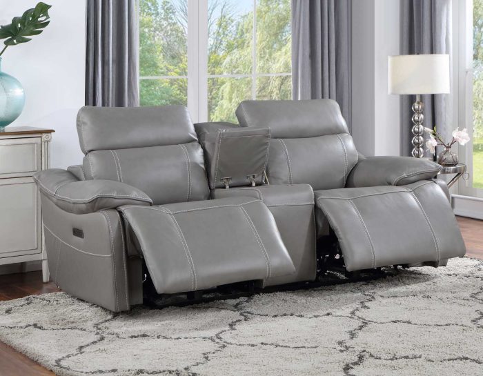 Alpine Dual-Power Leather Console Loveseat