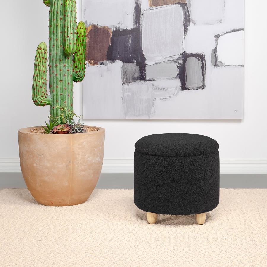 Valia Faux Sheepskin Upholstered Round Storage Ottoman