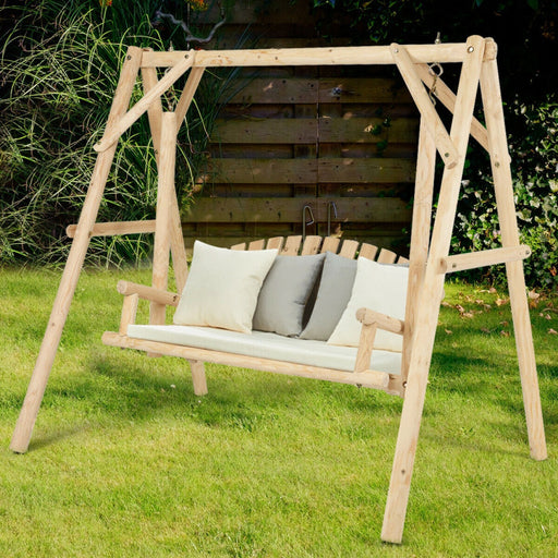 Outdoor Wooden Porch Bench Swing Chair with Rustic Curved Back