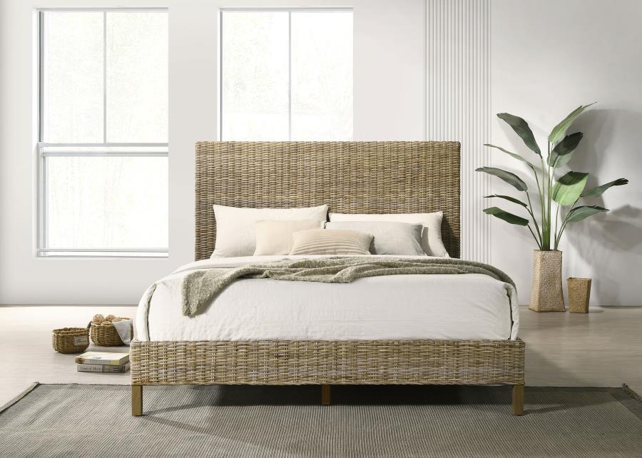 Zyla Woven Rattan Eastern King Panel Bed Kubu Grey