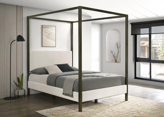 Monroe Upholstered Canopy Platform Bed Vanilla and Black