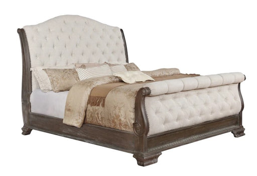 Sheffield Antique Gray Upholstered Sleigh Bed