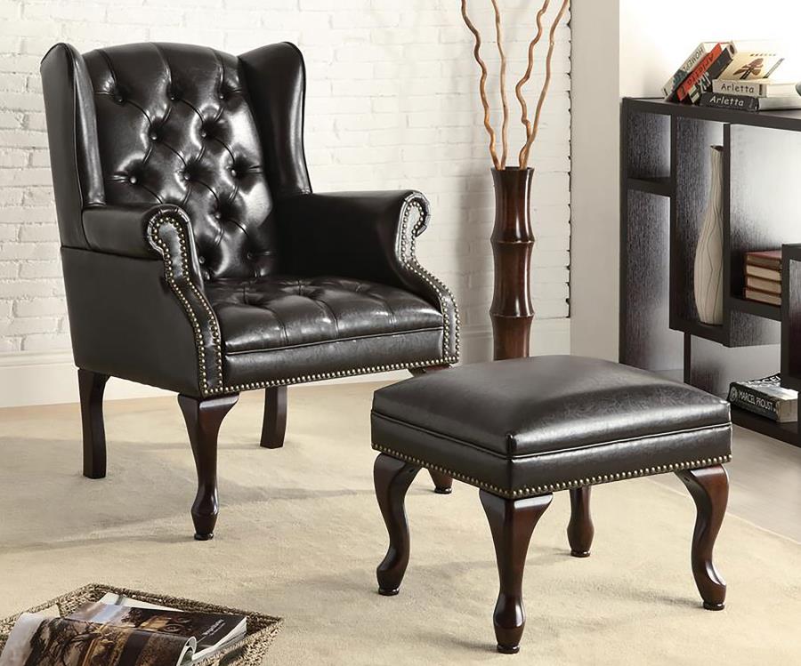 Roberts Button Tufted Back Accent Chair With Ottoman Black And Espresso