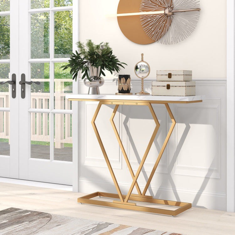 Gold Console Table with Diamond Shape Geometric Frame