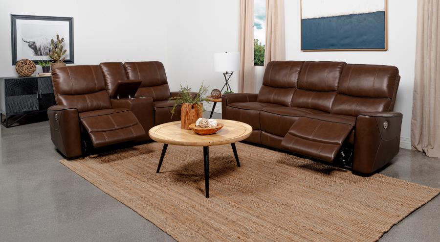 Greenfield 2-piece Upholstered Power Reclining Sofa Set Saddle Brown