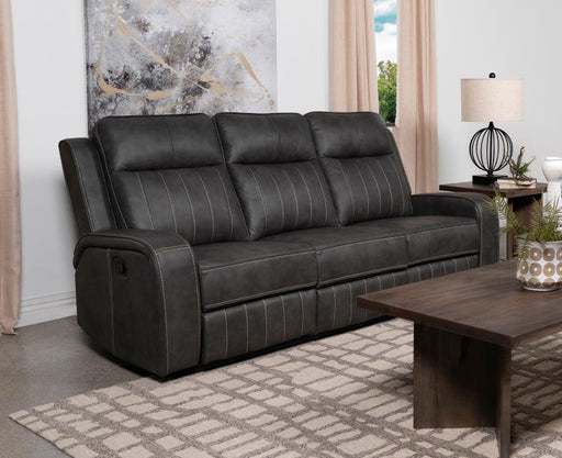 Raelynn Upholstered Motion Reclining Sofa Grey