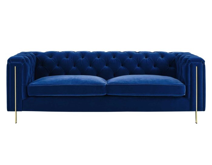 Charlene Velvet Button Tufted Rolled Arm Chesterfield Sofa