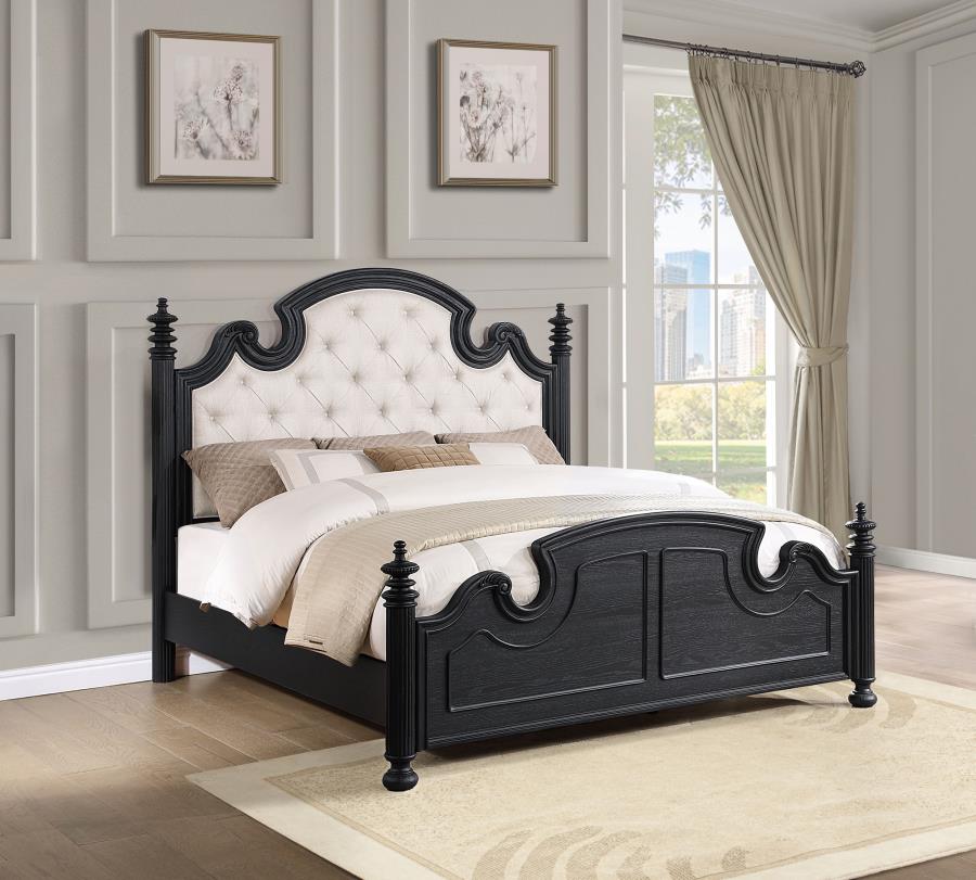 Celina Bed with Upholstered Headboard Black and Beige