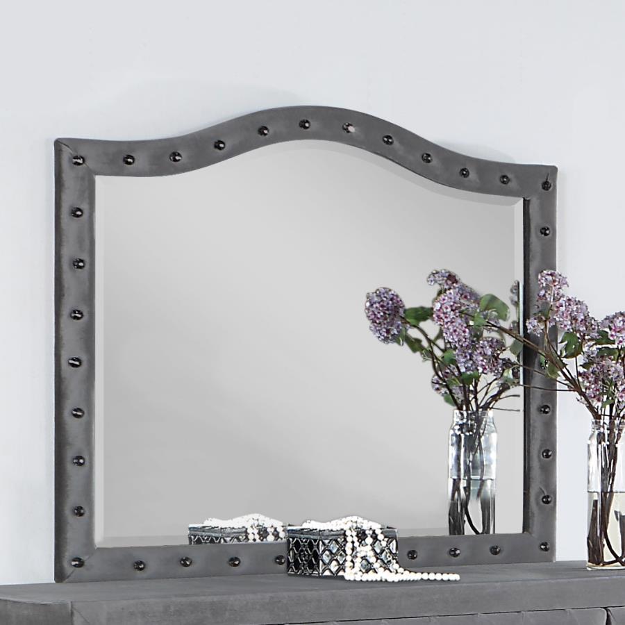 Deanna Button Tufted Dresser Mirror Grey