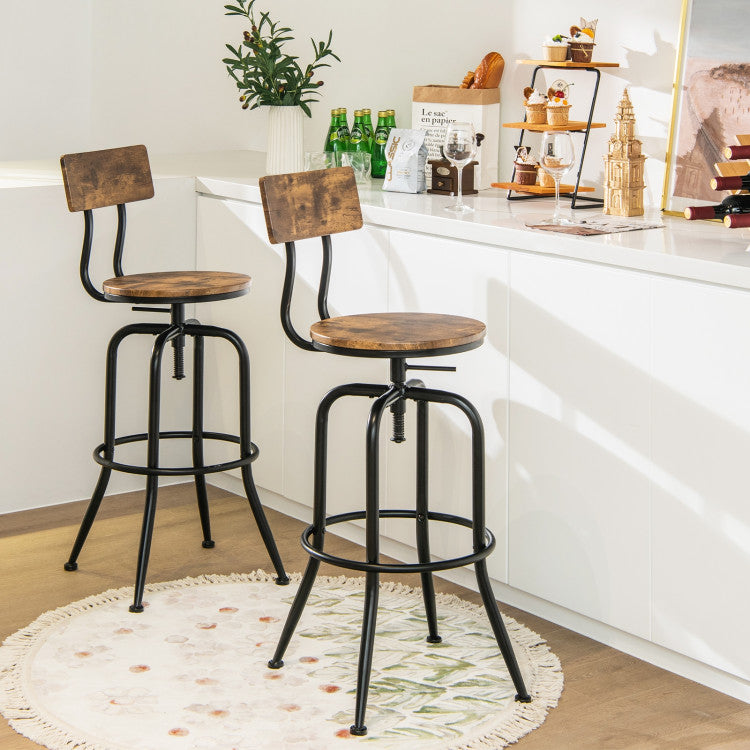 Industrial Adjustable Swivel Bar Stool with Arc-Shaped Backrest