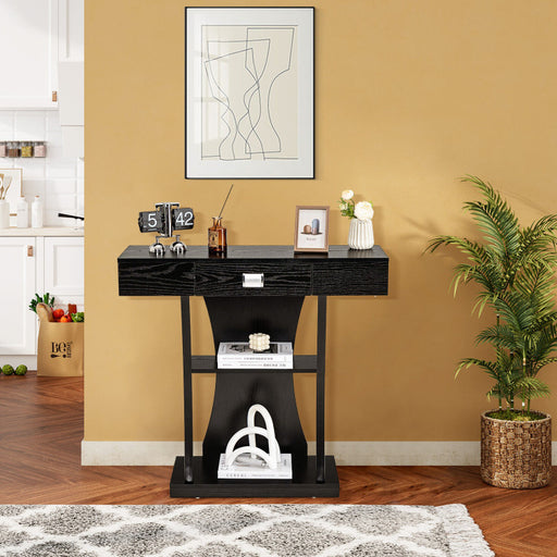 Console Table with Drawer and 2-Tier Shelves for Entryway Living Room