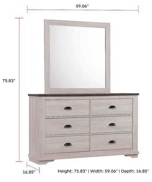 Coralee 6 Drawer Chalk Grey Dresser