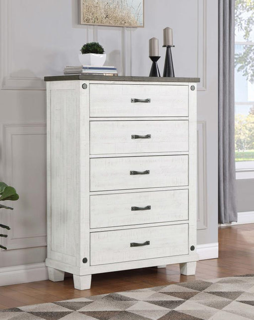 Lilith 5-drawer Chest Distressed Distressed Grey and White