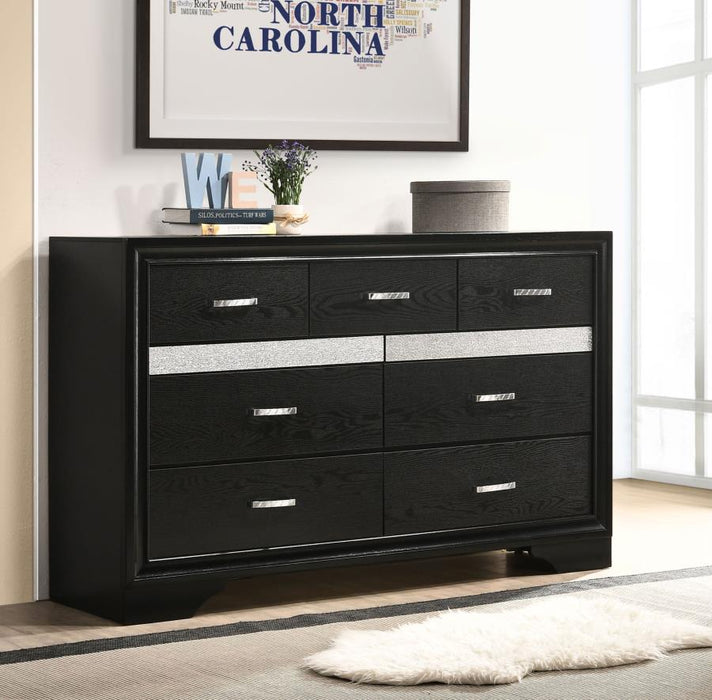 Miranda 7-drawer Dresser Black and Rhinestone