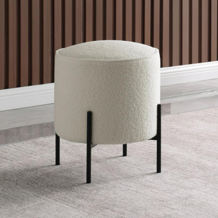 Basye Round Upholstered Ottoman Beige and Matte Black