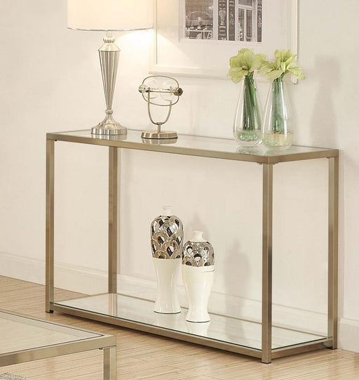 Cora Sofa Table With Mirror Shelf Chocolate Chrome