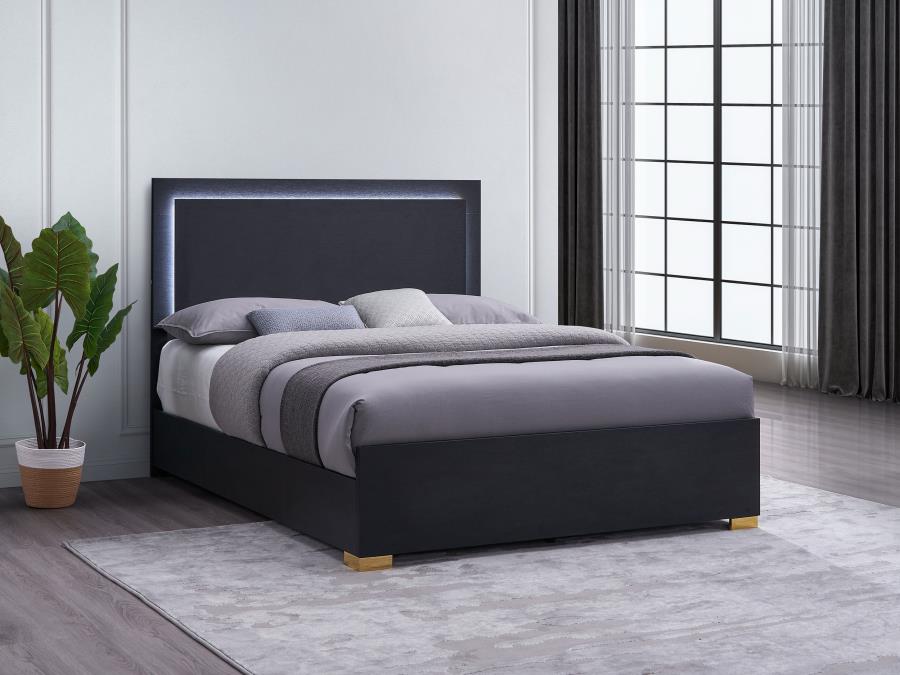 Marceline Queen Bed with LED Headboard Black