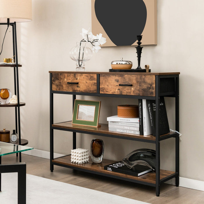 Console Table with Folding Fabric Drawers for Entryway