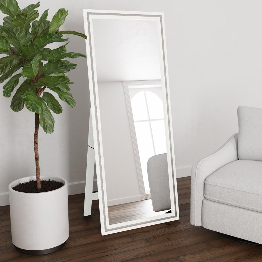 Windrose Full Length Floor Standing Tempered Mirror with LED Lighting White