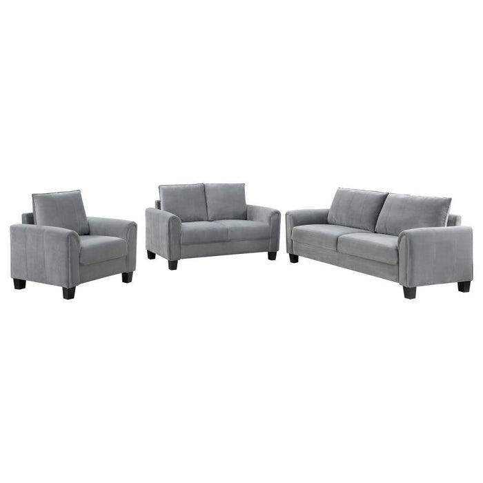 Davis 3-Piece Upholstered Rolled Arm Sofa Grey