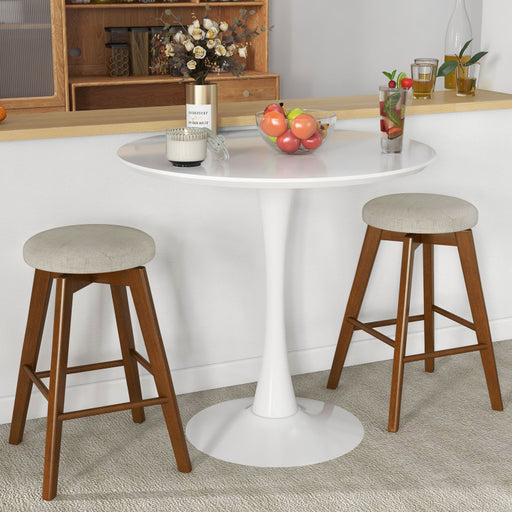 2 Pieces 26 Inch Backless Swivel Barstools with Linen Fabric Seat