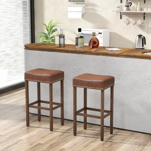 Upholstered Bar Stools Set of 2 with Footrests for Counter