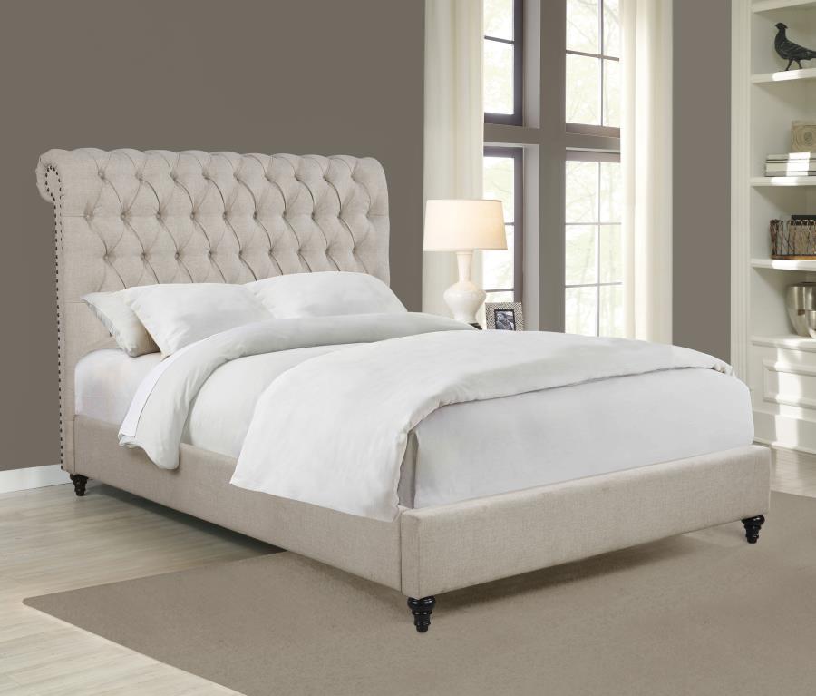 Devon Tufted Upholstered Bed Beige