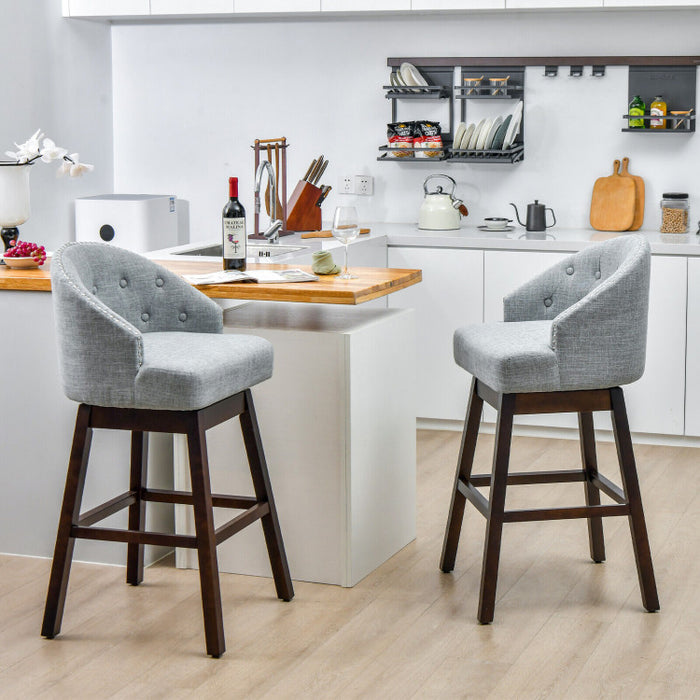 Set of 2 Swivel Bar Stools with Rubber Wood Legs and Padded Back